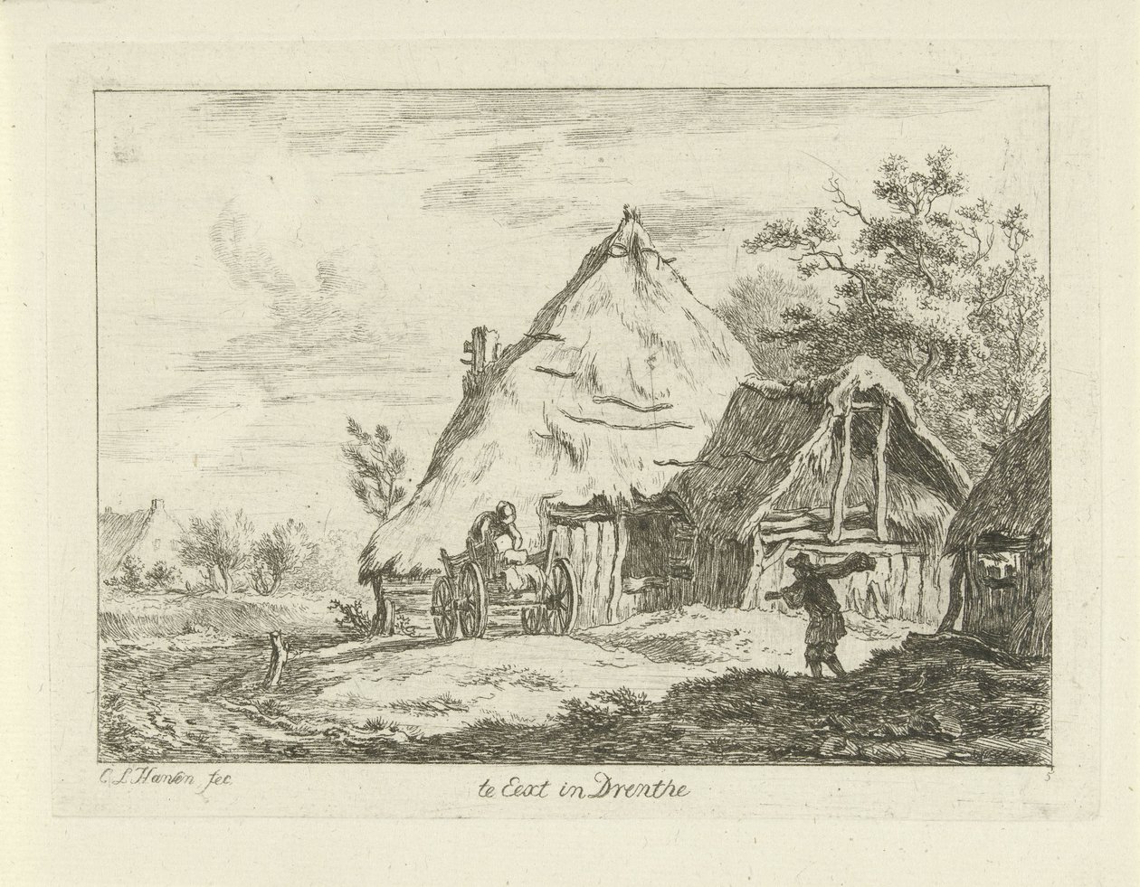 Vagn för en gård Te Eext i Drenthe (titel på objekt) Landskap (1-6) (serietitel) av Carel Lodewijk Hansen