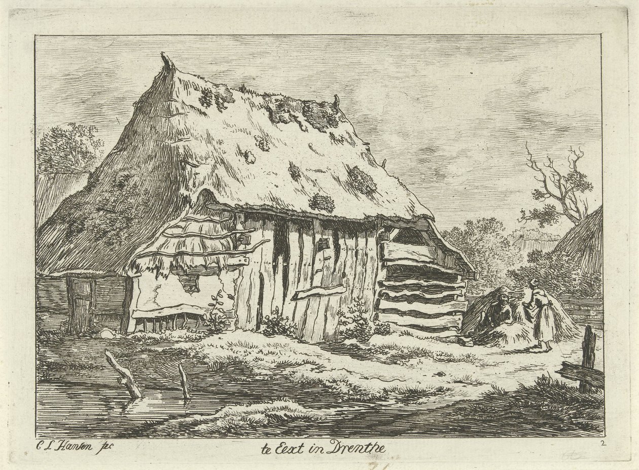 Par vid en lada In Eext i Drenthe (titel på objekt) Landskap (1-6) (serietitel) av Carel Lodewijk Hansen