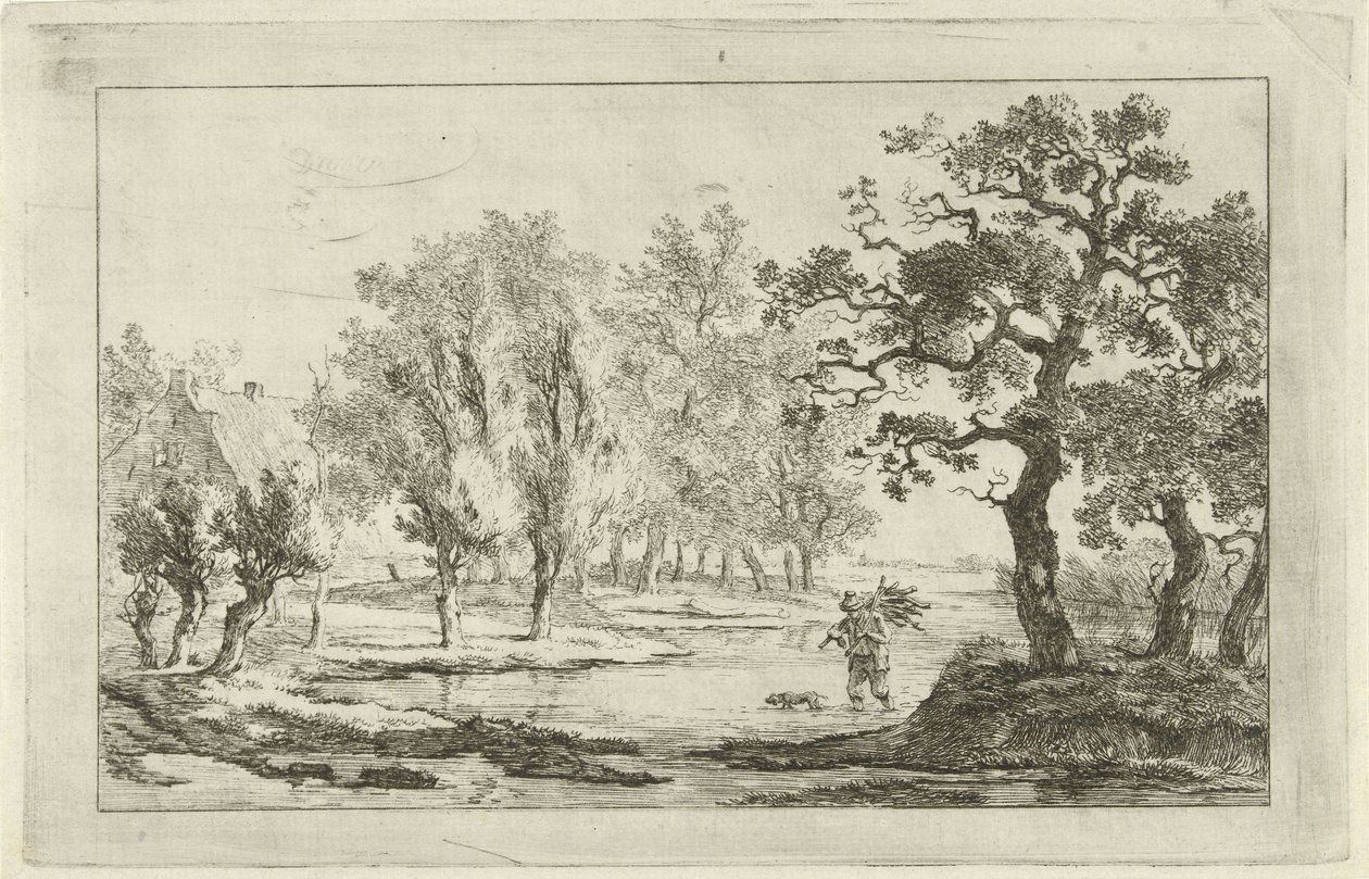 Flodlandskap med en vedsamlare av Carel Lodewijk Hansen