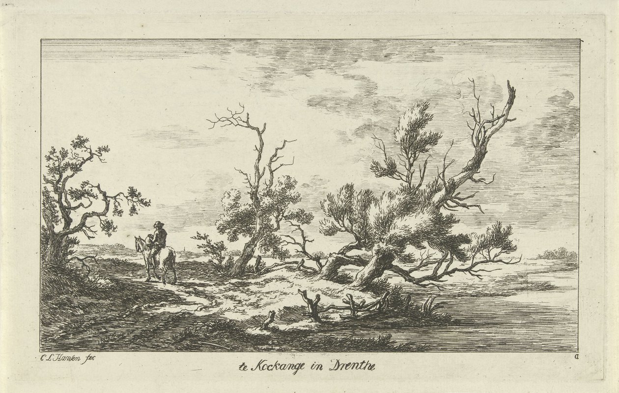 Ryttare i ett landskap Te Kockange i Drenthe (titel på objekt) Landscapes (A-F) (serietitel) av Carel Lodewijk Hansen