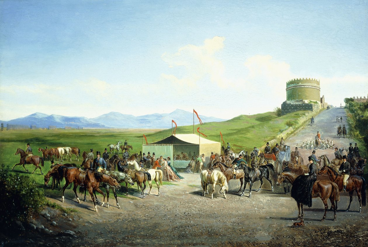 Den romerska jakten nära Santa Cecilias grav, Via Appia Antiqua av Carel Max Gerlach Anton Quaedvlieg