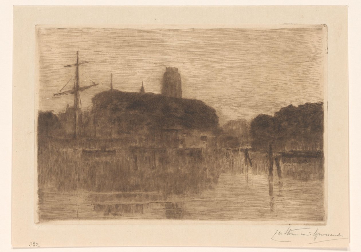 Utsikt över Nieuwe Haven i Dordrecht på natten av Carel Nicolaas Storm van 