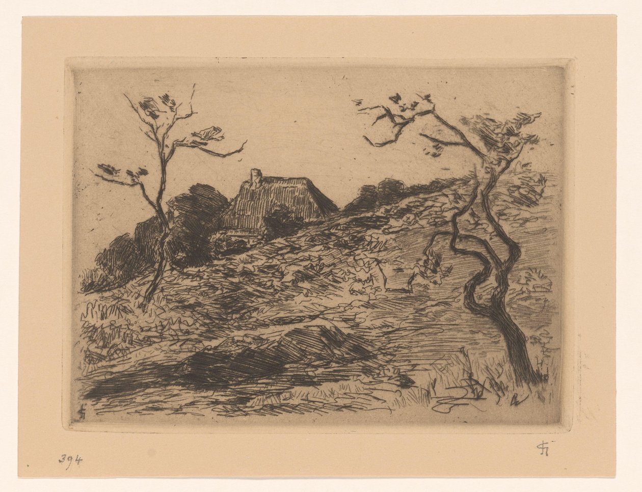 Hus bakom en kulle nära Materborn av Carel Nicolaas Storm van 