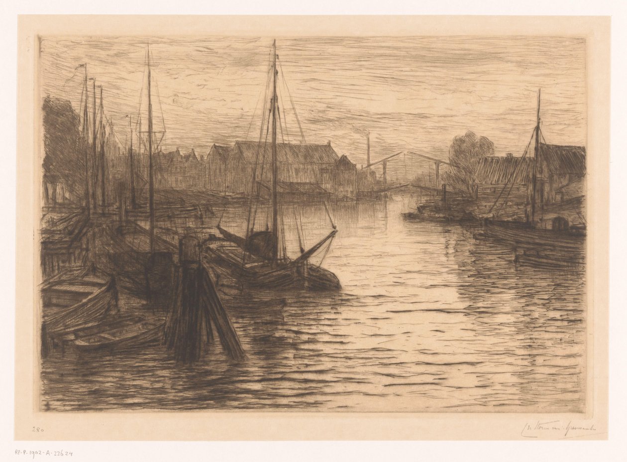 Riedijkshaven i Dordrecht på natten Dordrecht, Riedijkshaven, le soir (originaltitel) av Carel Nicolaas Storm van 