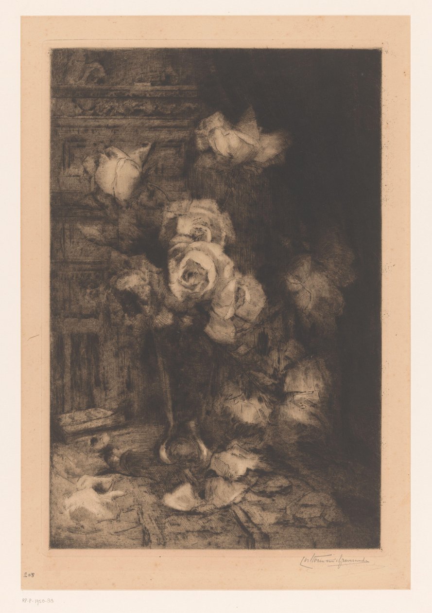 Vas med rosor på bordet Fleurs (originaltitel) av Carel Nicolaas Storm van 