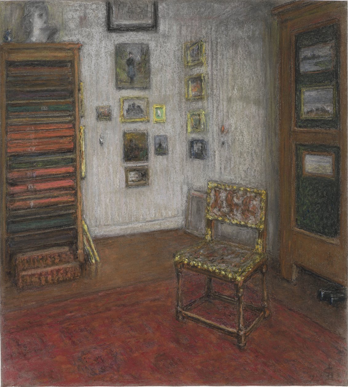 Studiohörna med stol och konstskåp, i Haag, Nieuwe Schoolstraat 28 av Carel Nicolaas Storm van 