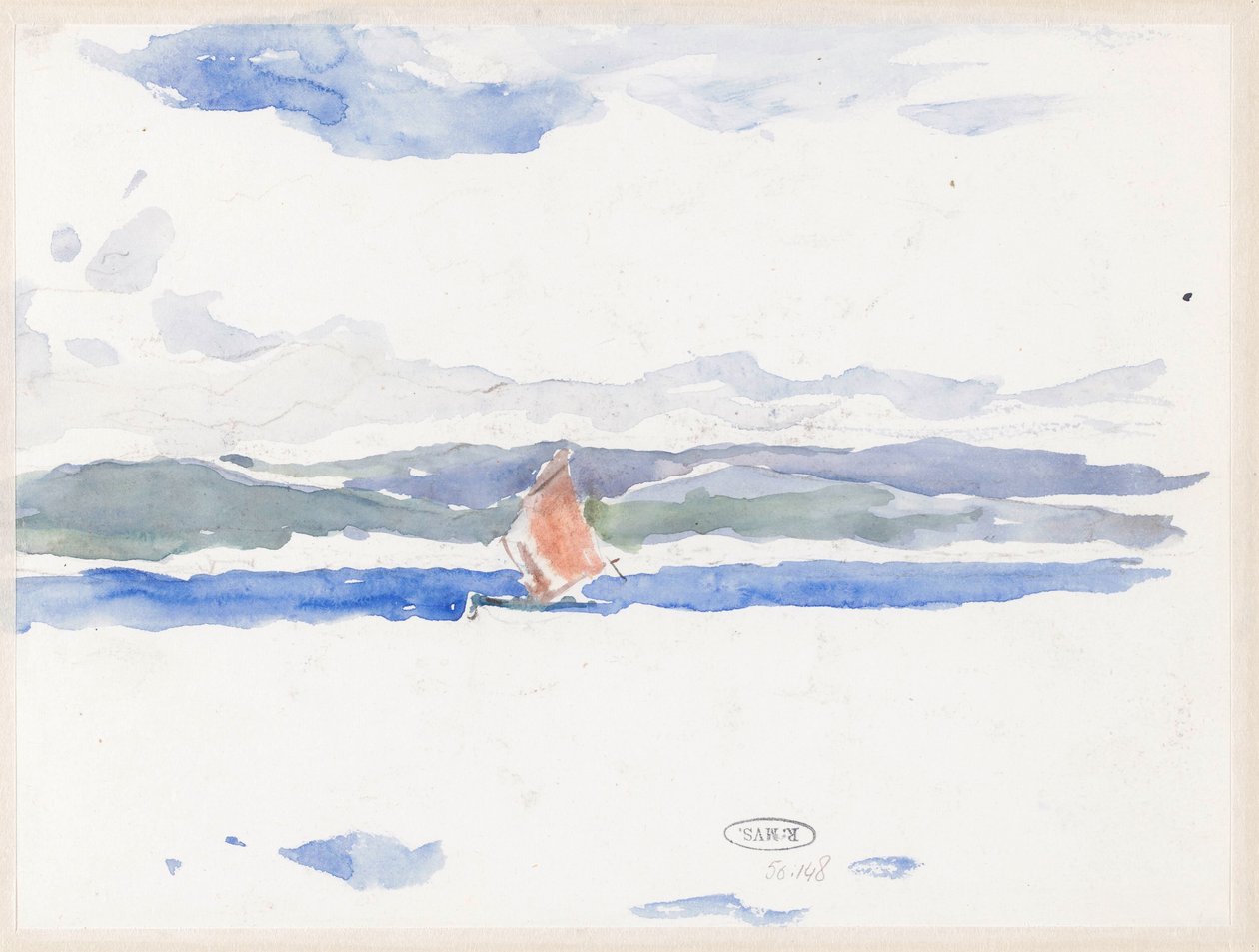 Utsikt över havet med båt (?) av Carel Nicolaas Storm van 