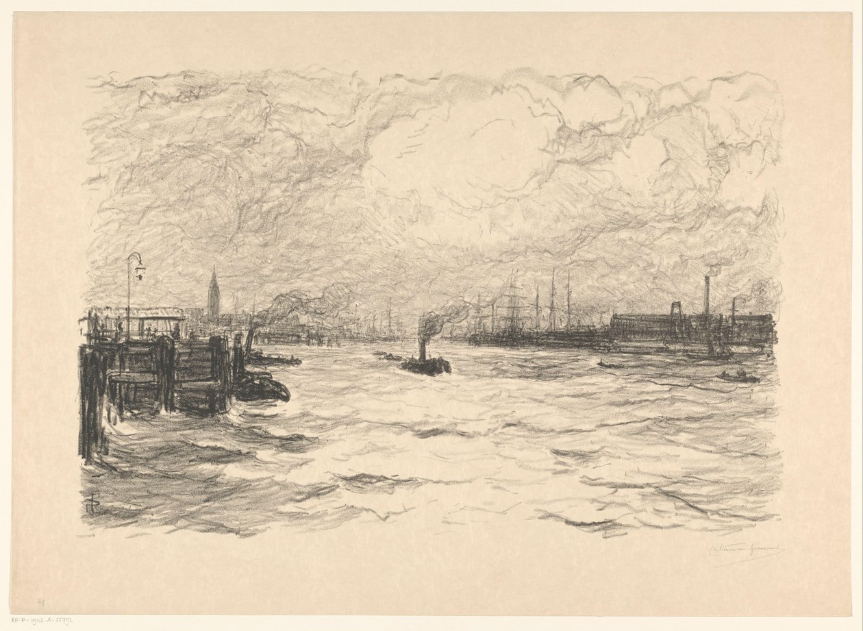 Bogserbåt i hamnen i Hamburg av Carel Nicolaas Storm van 