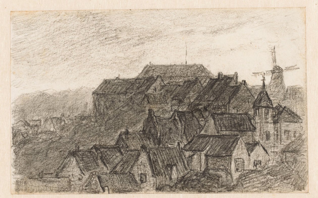 Stadsbild på Kleve med väderkvarn av Carel Nicolaas Storm van 