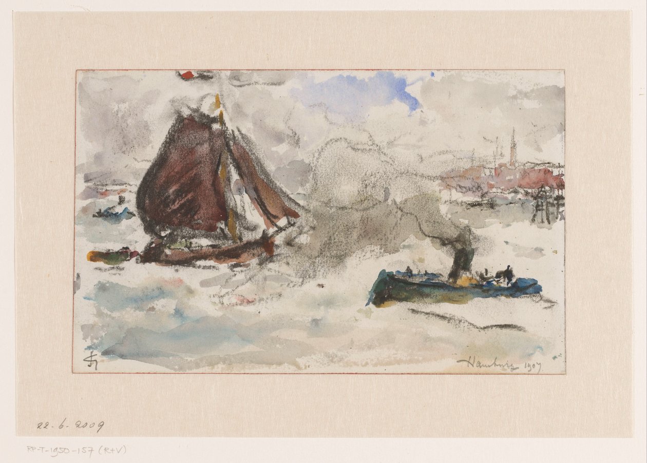 Turbulent vatten utanför hamnen i Hamburg av Carel Nicolaas Storm van 