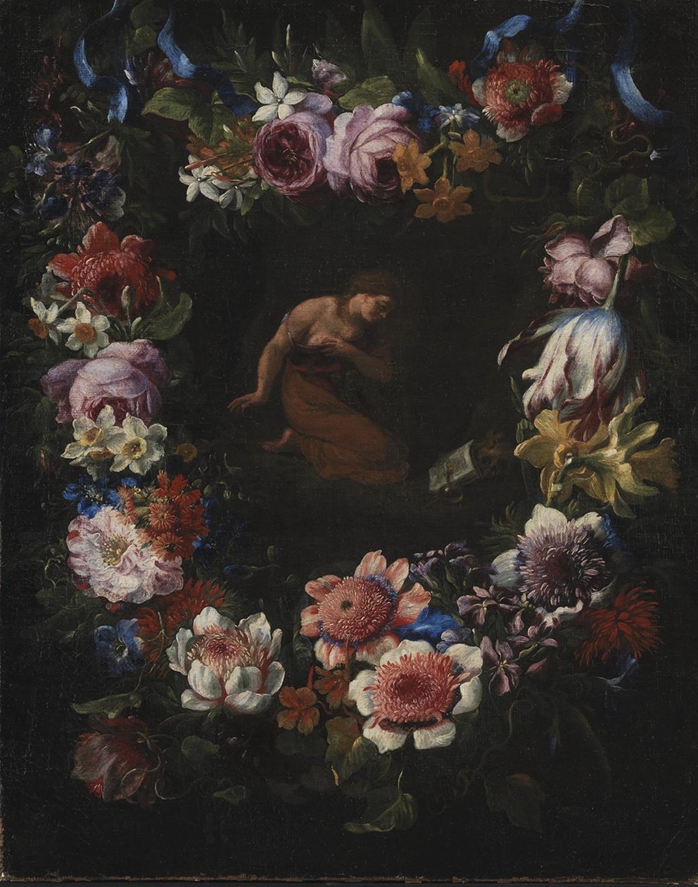 En krans av blommor av Carel de Vogelaer
