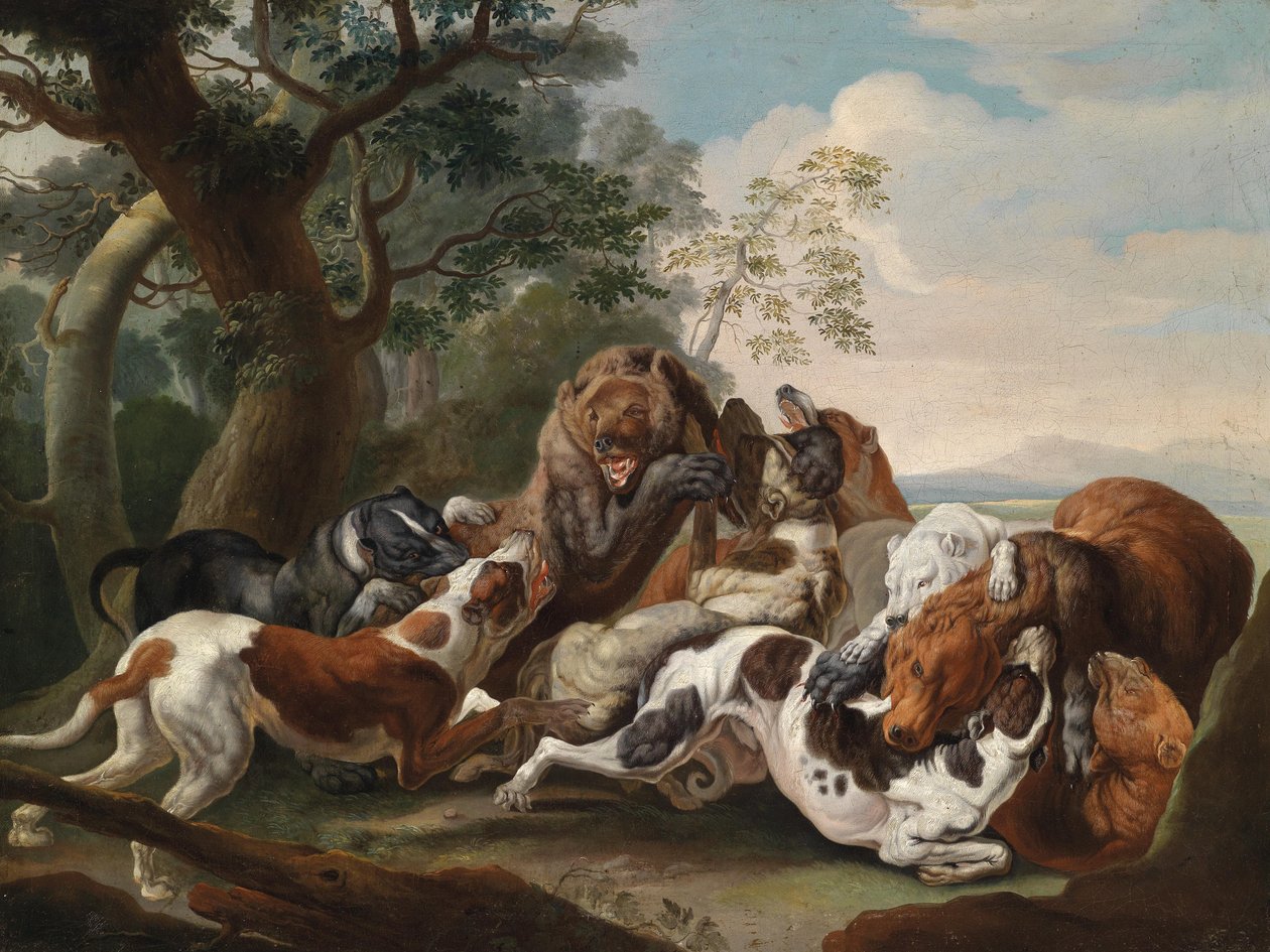 Bärenhatz, Öl auf Leinwand, 69 x 92 cm av Carl Borromaus Andreas Ruthart