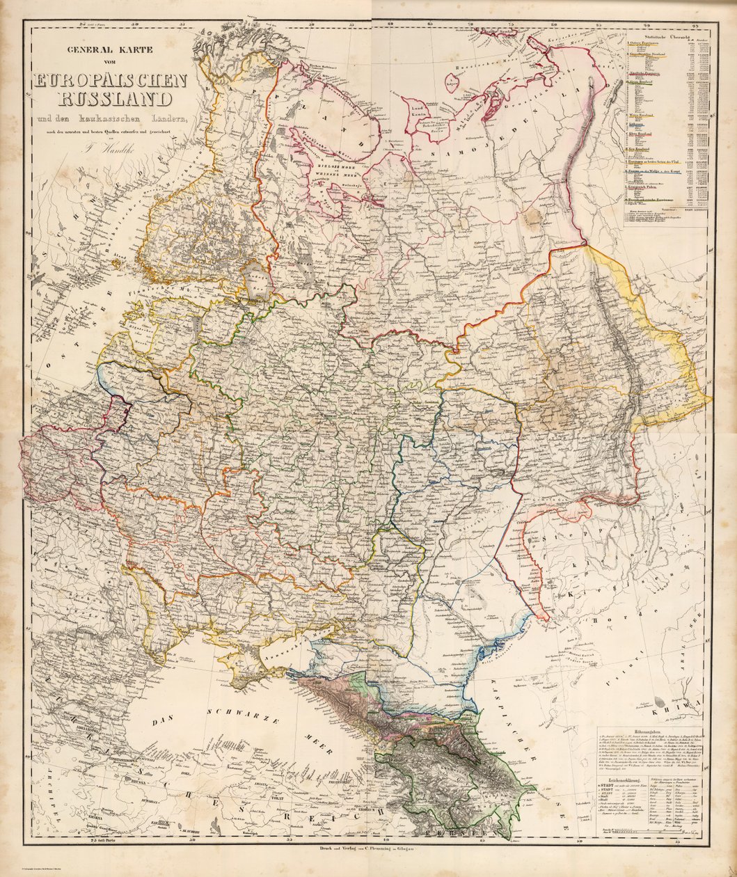 General Karte von Europaischen Russland und den kaukasischen Landern av Carl Flemming