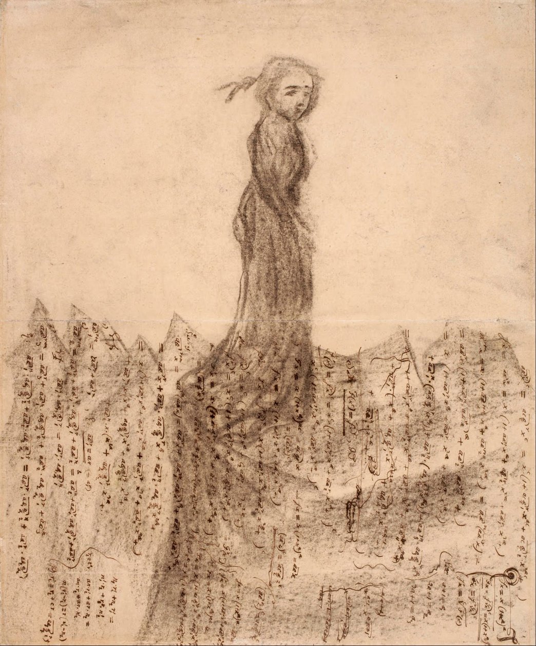 Untitled (kvinna i berg av matematiska manuskript) av Carl Fredrik Hill