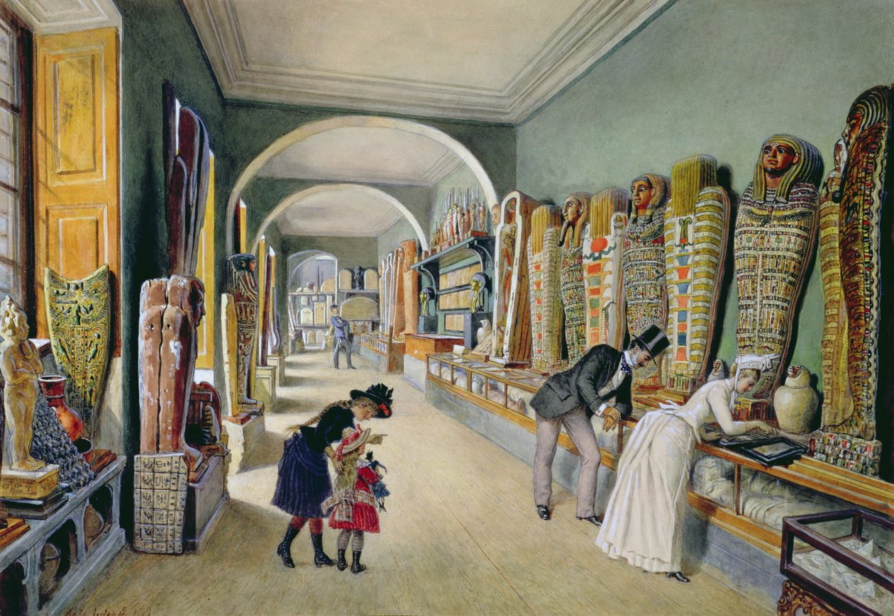 Korridoren och det sista skåpet i den egyptiska samlingen i Ambraser-samlingen i Lower Belvedere, 1875 av Carl Goebel