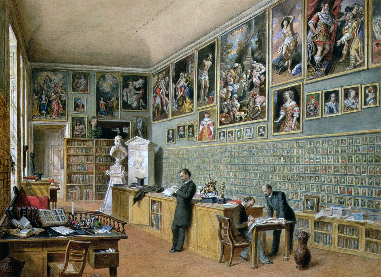 O le Faletusi, o loʻo faʻaaogaina o se ofisa o le Ambraser Gallery i Lower Belvedere, 1879 swed av Carl Goebel