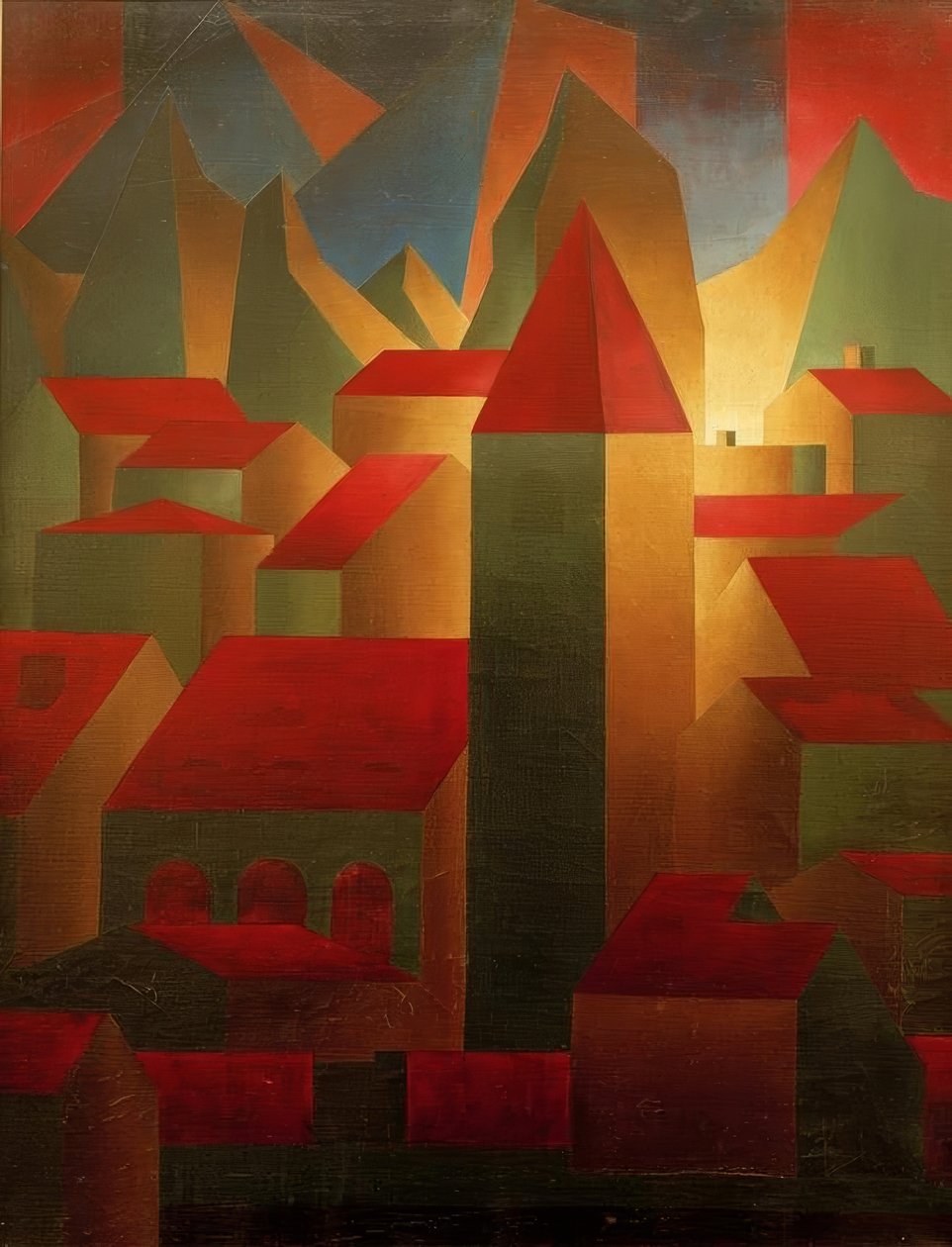Hus, torn, berg av Carl Grossberg