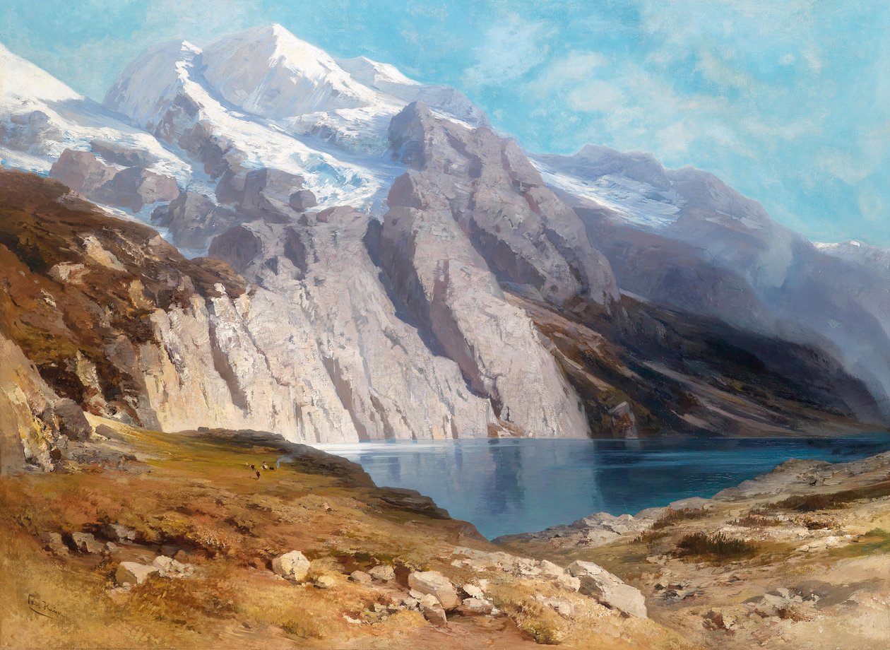Utsikt över Doldenhorn med Oeschinensee Enligt den gamla beteckningen på baksidan av Carl Heyn