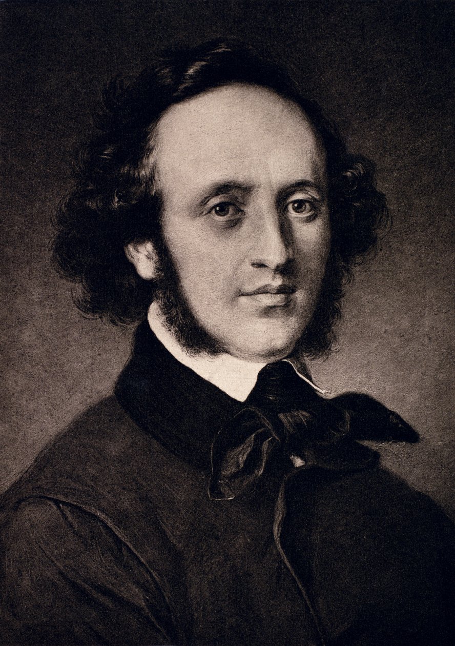 Porträtt av Felix Mendelssohn (1809-47) graverad av F. Bruckmann av Carl Jaeger