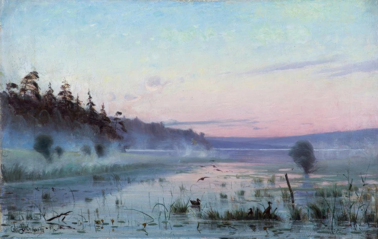 C.Johansson, morgondimma över sjön av Carl Johansson