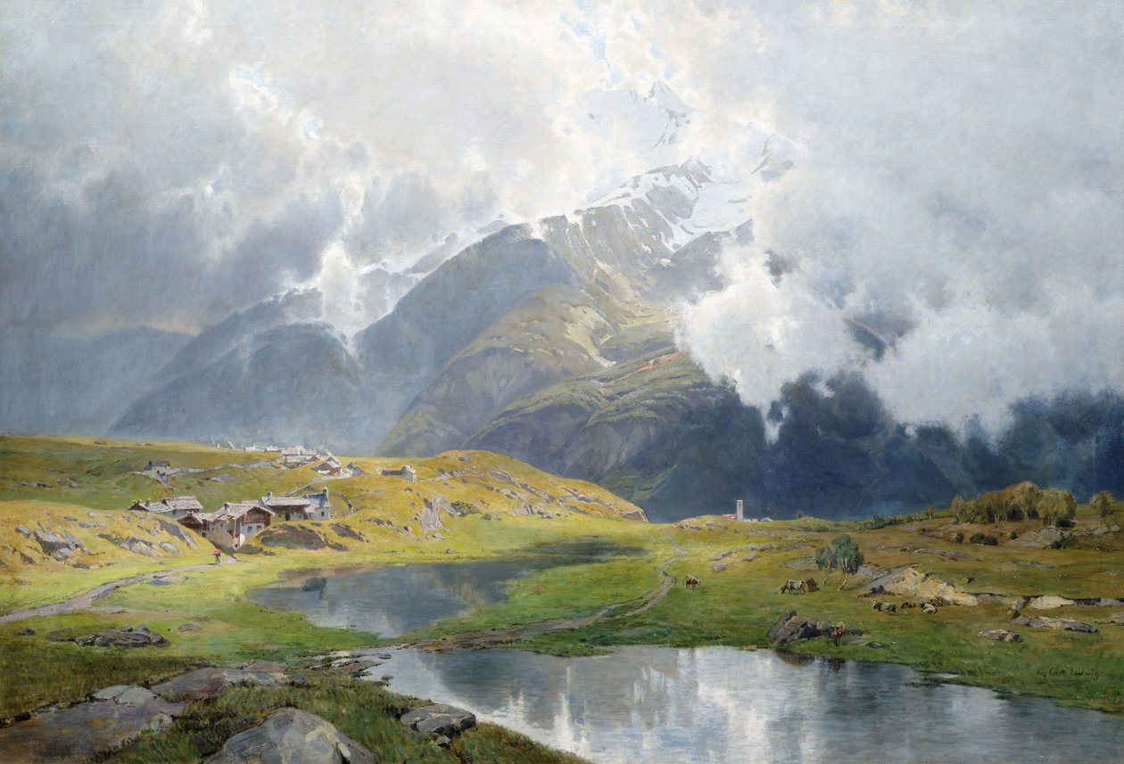 Wolkenverhangene Hochgebirgslandschaft av Carl Julius E. Ludwig