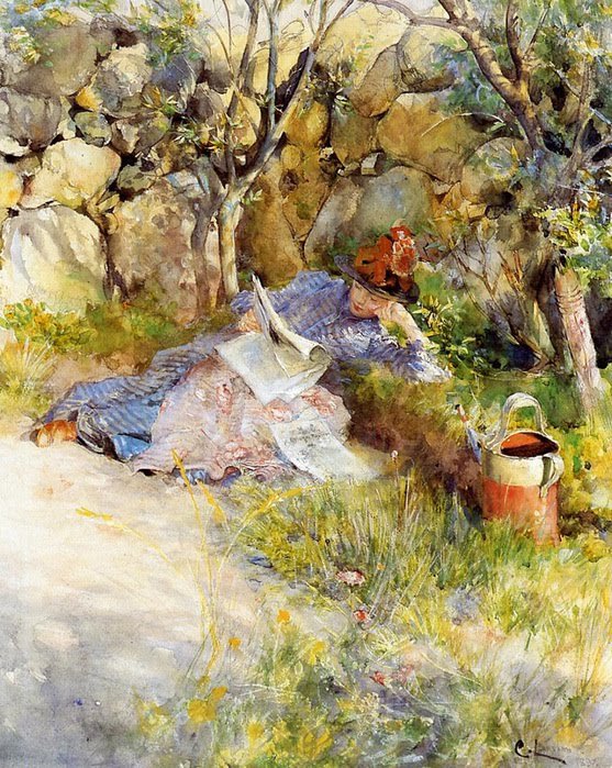 A Lady Reading a Newspaper av Carl Larsson