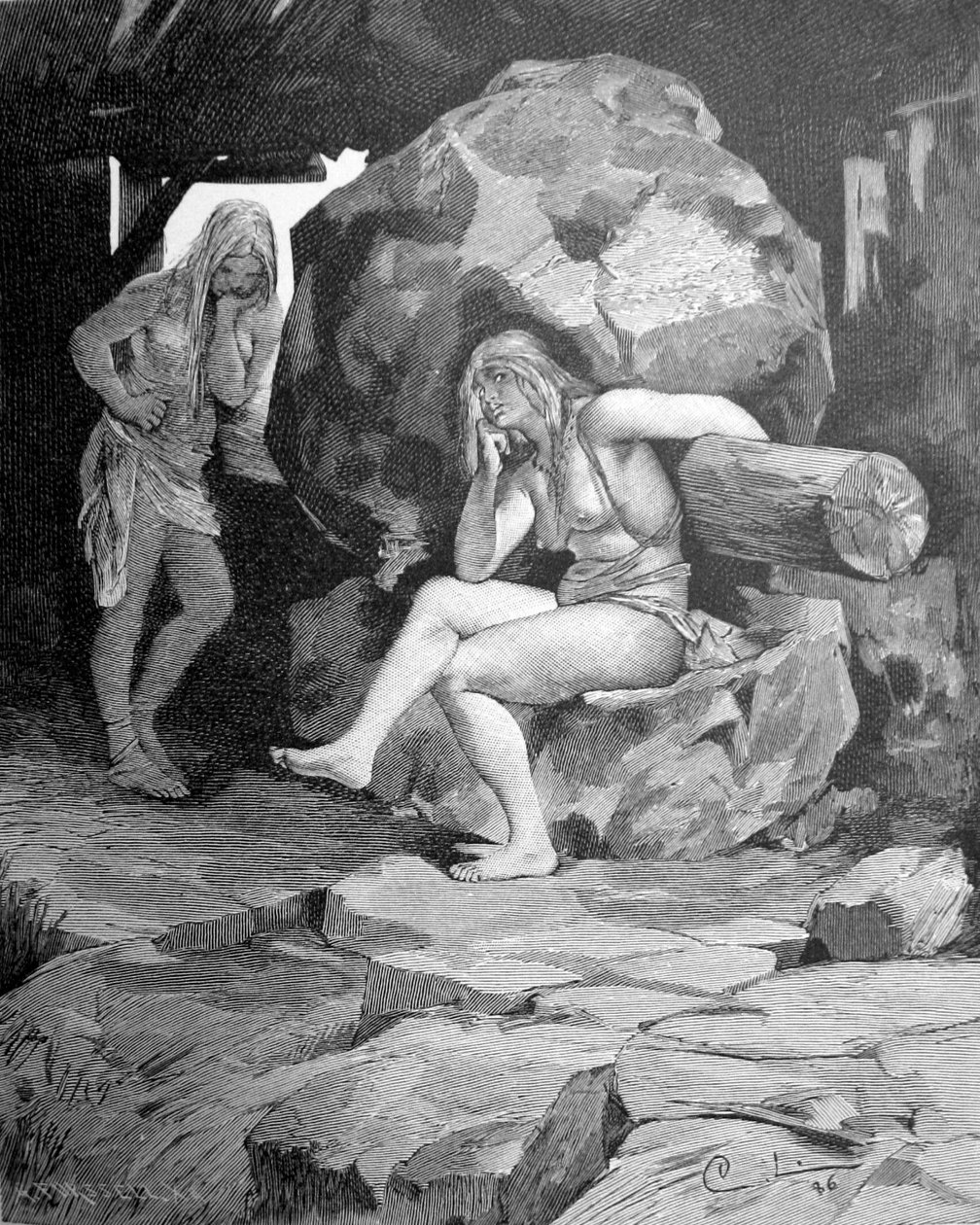 Fenja och Menja vid kvarnen Grotte  av Carl Larsson