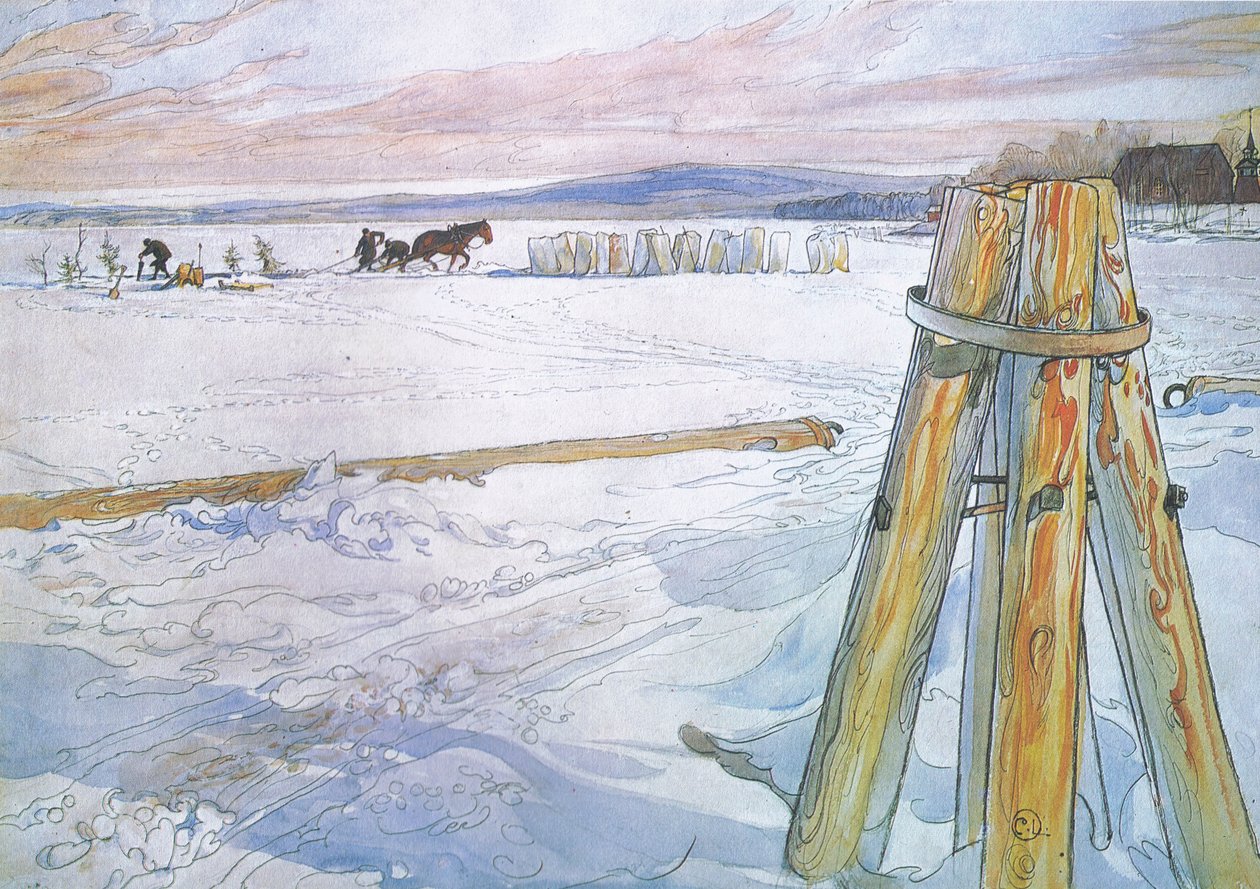 Johan hämtade Brunte (häst) för att hämta isblock. av Carl Larsson