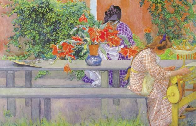 Karin and Brita with cactus av Carl Larsson