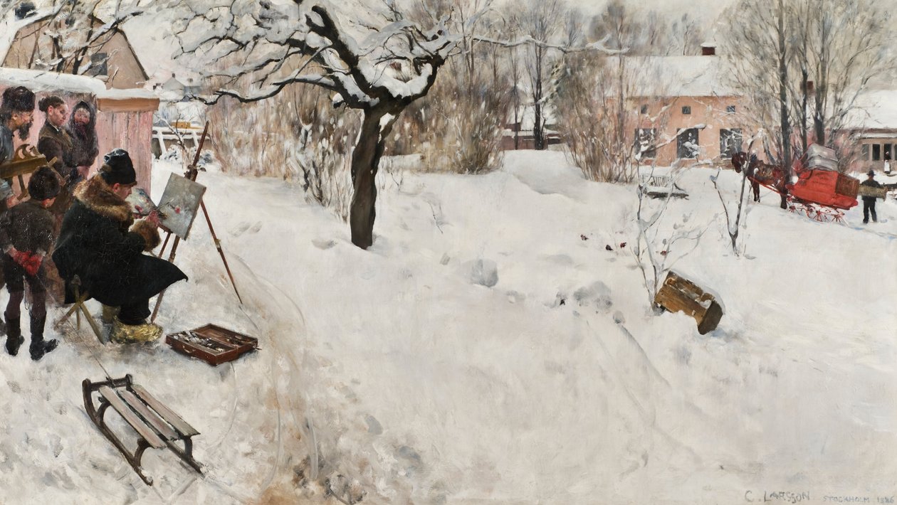 Friluftsmålare. Vintermotiv från Åsögatan 145, Stockholm av Carl Larsson