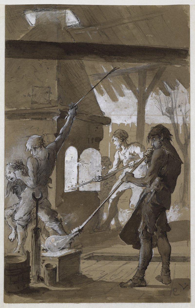 Glasblåsarna (penna och bläck med tvätt på papper) av Carl Larsson