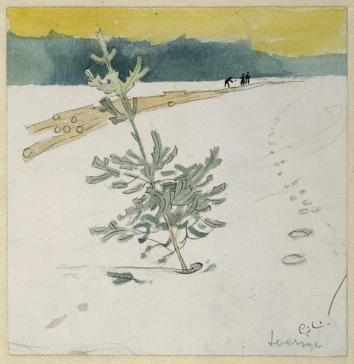 Vinterlandskap (penna och bläck med wc på papper) av Carl Larsson