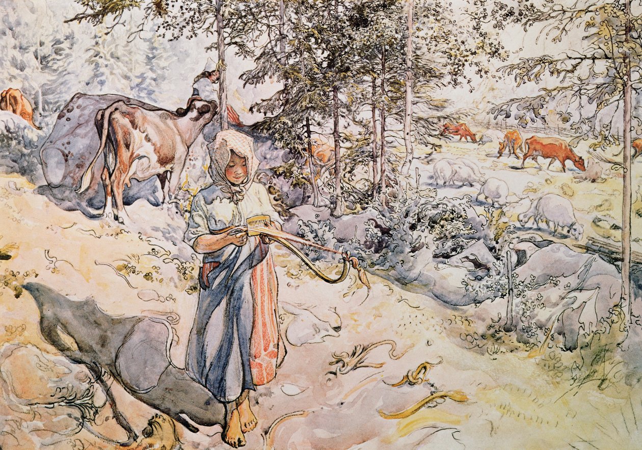 Ung flickavävning, 1905 av Carl Larsson