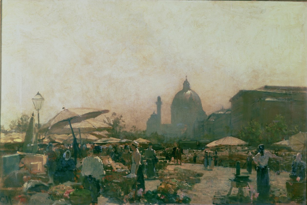 En marknad med St. Karlskyrkan i fjärran, Wien, c.1894 av Carl Moll