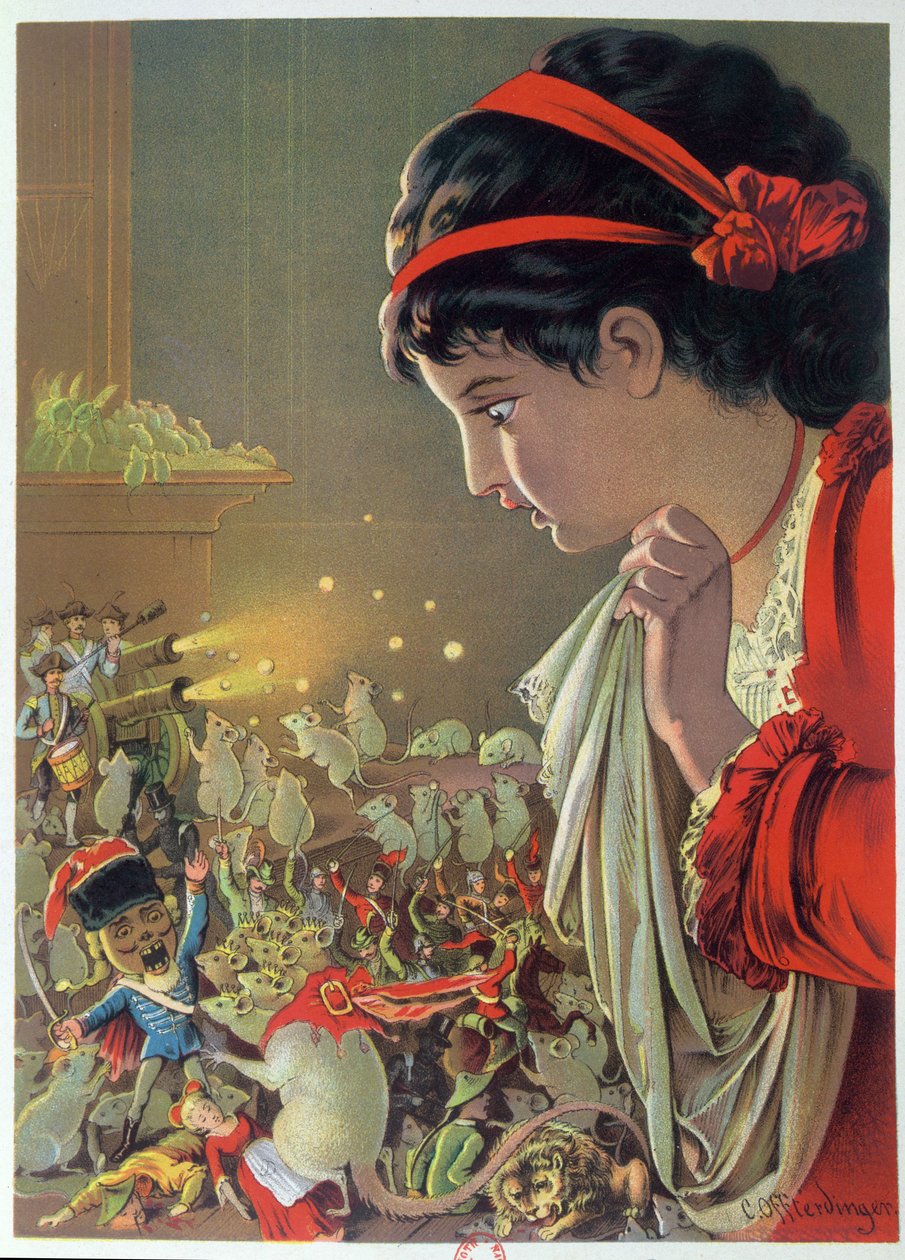 Nötknäpparens prins och muskungen, illustration från "Nötknäpparen", av E.T.A Hoffman (1776-1822) 1883 av Carl Offterdinger