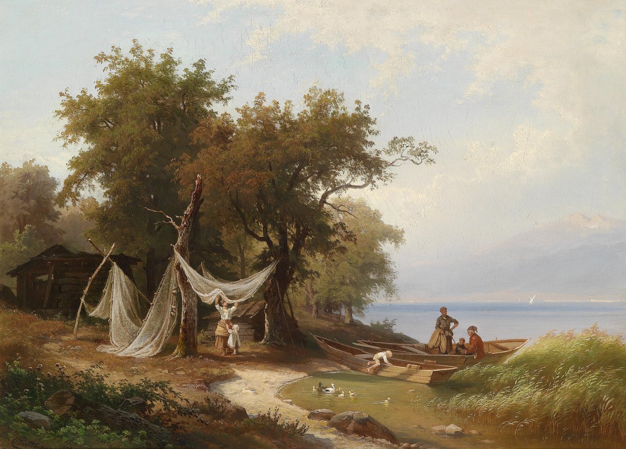 Fischerfamilie am Ufer des Genfer Sees av Carl Porttmann