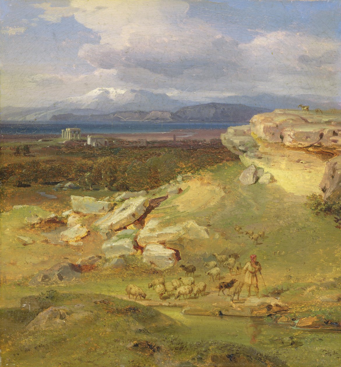 Landskap nära Korinth, ca 1835 (olja på papper på duk) av Carl Rottmann