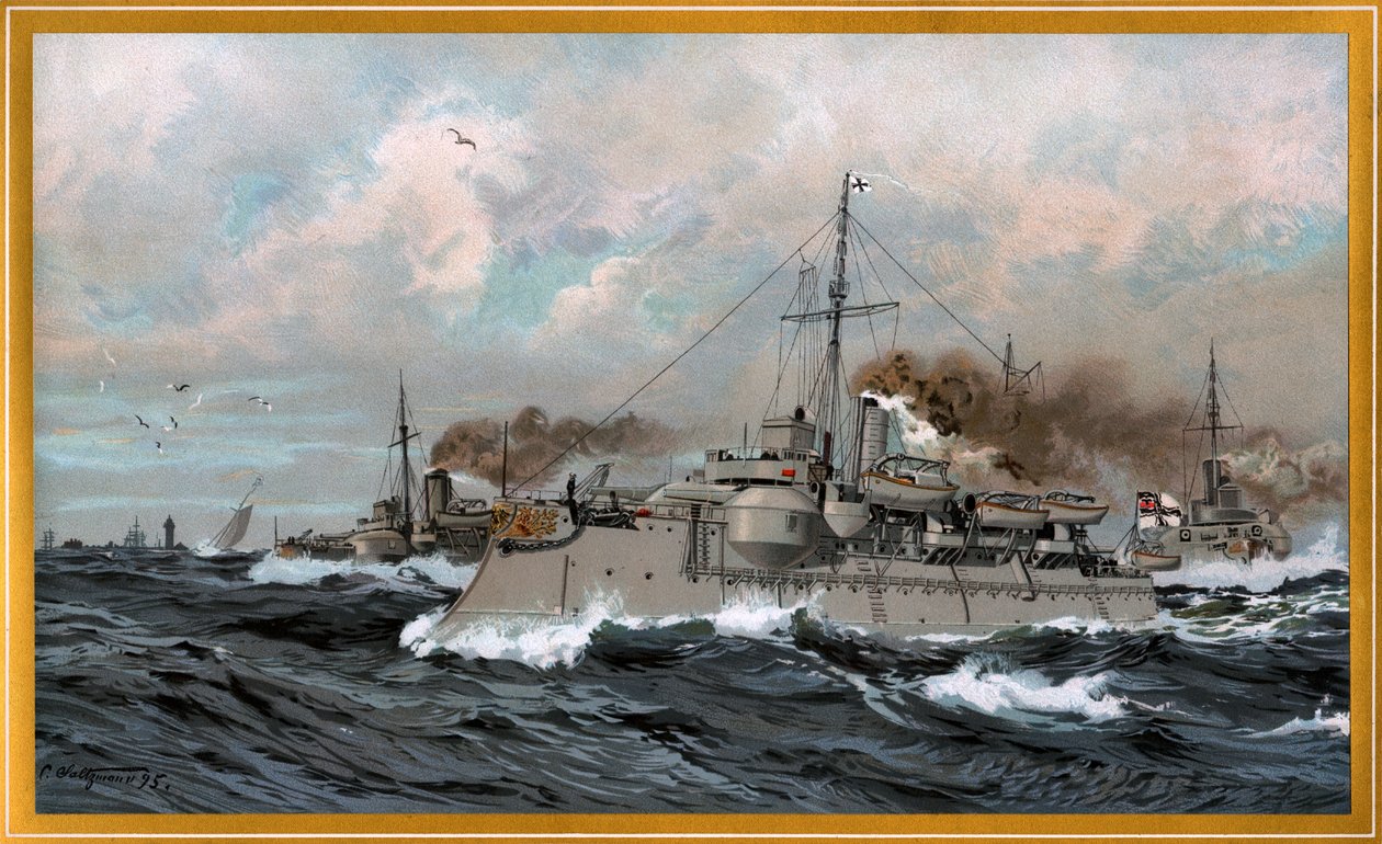 Kaiserliche Marine HEIMDALL und SIEGFRIED in der Elbmündung  av Carl Saltzmann