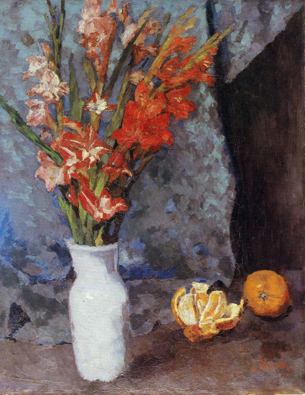 Gladiols och appleines av Carl Schuch
