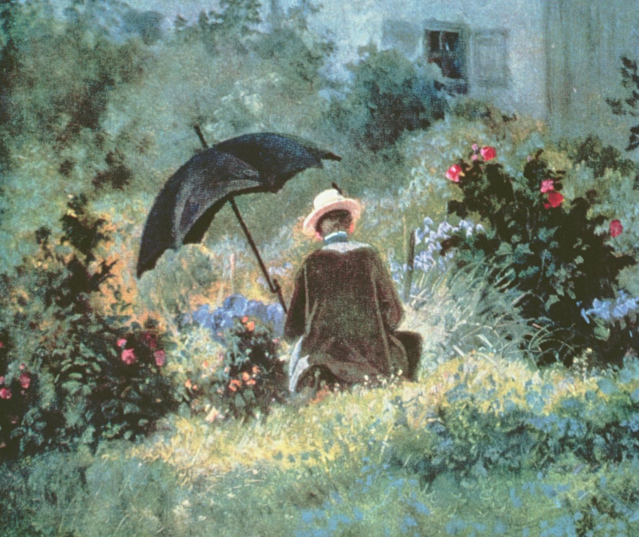 Detalj av en gentleman som läser i en trädgård av Carl Spitzweg