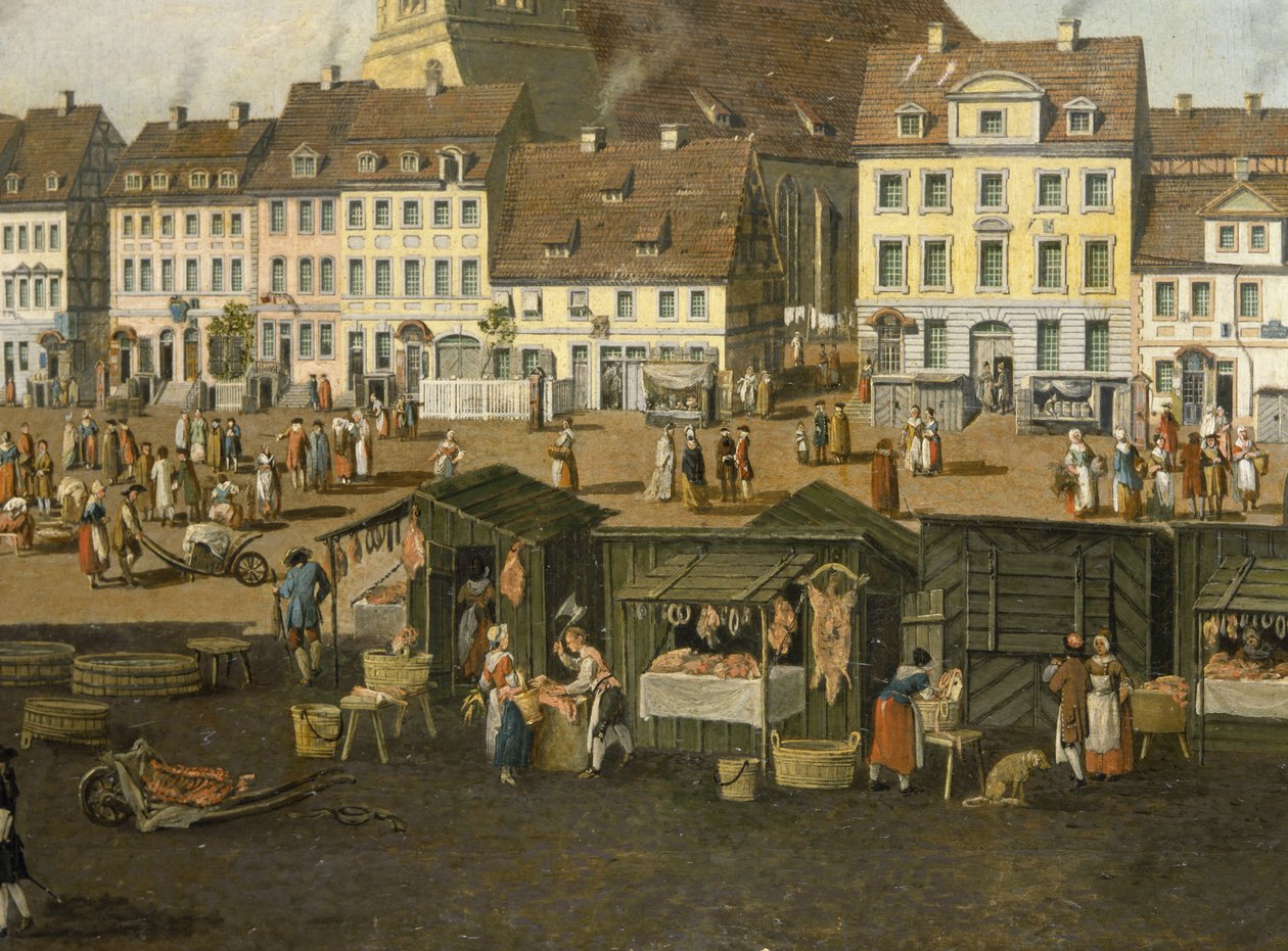 Soko Jipya huko Berlin pamoja na Marienkirche c.1770 swed av Carl Traugott Fechhelm