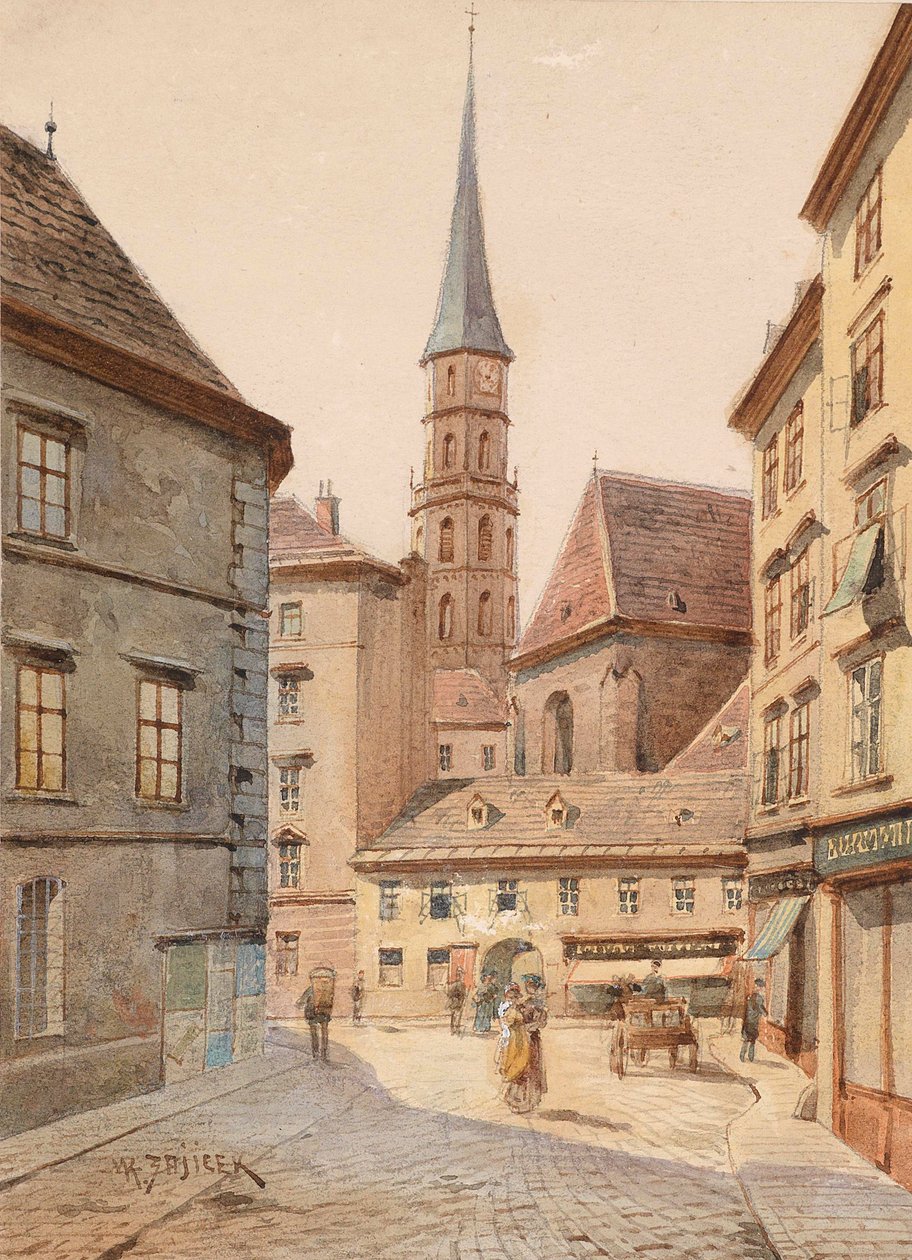  Blick von der Stallburggasse zur Michaelerkirche av Carl Wenzel Zajicek