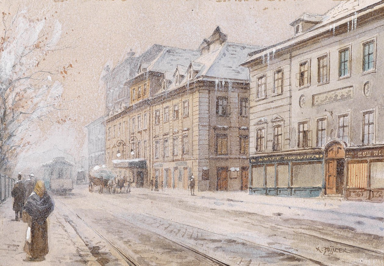  Das Theater an der Wien im Winter av Carl Wenzel Zajicek
