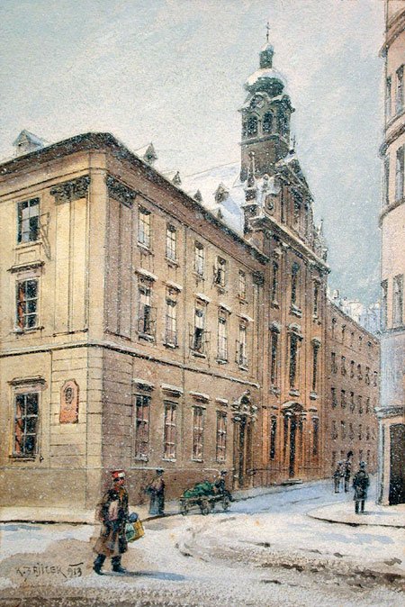  Verschneite Johannesgasse Ursulinenkloster av Carl Wenzel Zajicek