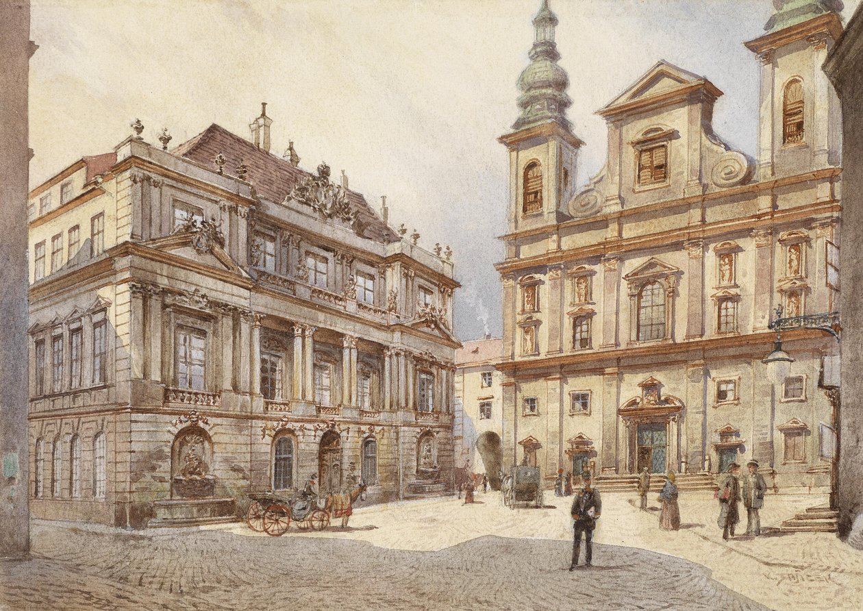  Wien, Jesuitenkirche und alte Universitat av Carl Wenzel Zajicek