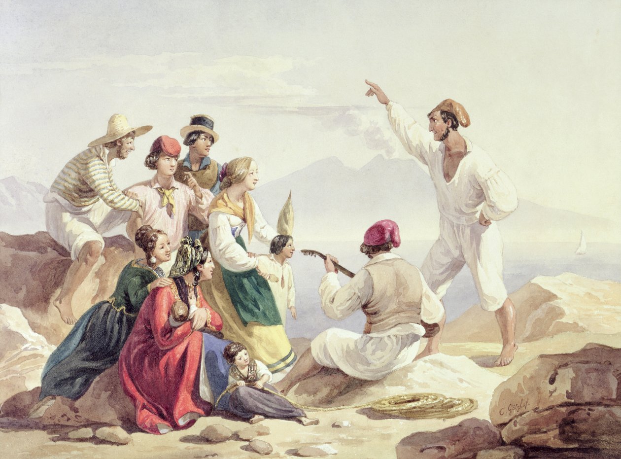 Grupp som bär napolitansk kostym, ca 1827 av Carl Wilhelm Goetzloff