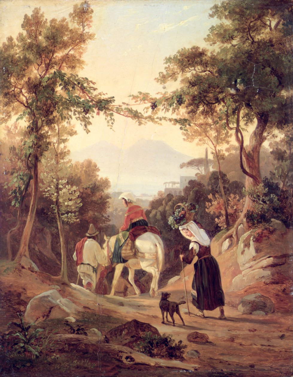 Italienskt landskap med bönder, ca 1845 (olja på trä) av Carl Wilhelm Goetzloff