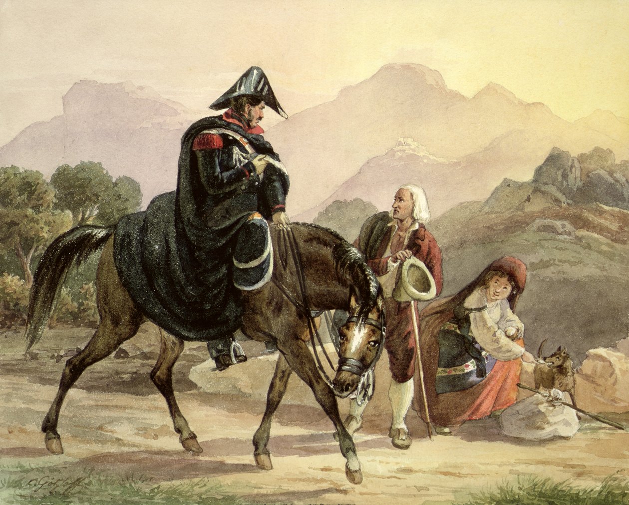 Italiensk polis till häst med folk från landsbygden, ca 1830 av Carl Wilhelm Goetzloff