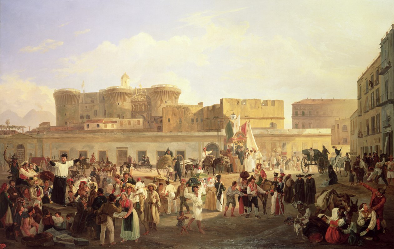 Napolitanskt folkliv vid Largo di Castello, ca 1850 av Carl Wilhelm Goetzloff