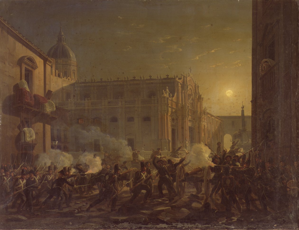 Brännandet av Catania efter att Berns regemente erövrade staden 1849, 1849 av Carl Wilhelm Goetzloff